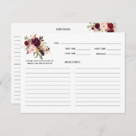 Rustic Boho Marsala Burgundy Floral Recipe Kaarten