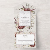 Rustic Boho Marsala Cream Floral All In One Uitnodiging (Binnen)