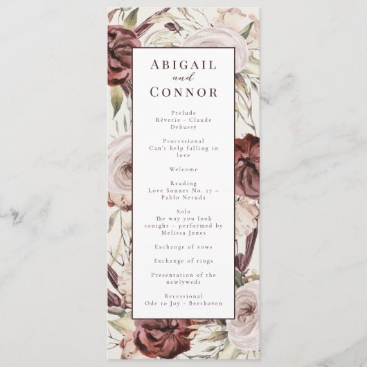Rustic Boho Marsala Cream Floral Programmakaart (Voorkant)