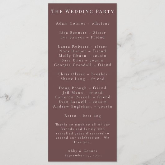 Rustic Boho Marsala Cream Floral Programmakaart (Achterkant)