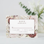 Rustic Boho Marsala Cream Floral RSVP Kaartje (Staand voorkant)
