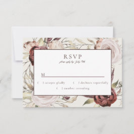 Rustic Boho Marsala Cream Floral RSVP Kaartje