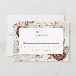 Rustic Boho Marsala Cream Floral RSVP Kaartje