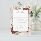 Rustic Boho Marsala Cream Floral RSVP Kaartje (Staand voorkant)