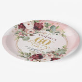 Rustic Boho Merlot Blush Gold Floral Paper Plates Papieren Bordje (Gekanteld)