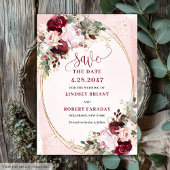 Rustic Boho Merlot Blush Gold Flowers Save Date Kaart