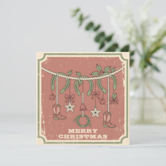 Rustic Boho Merry on the Range Christmas Feestdagenkaart (Staand voorkant)