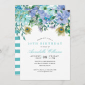 Rustic Boho Mint Green Blue Floral 30th Birthday Kaart (Voorkant / Achterkant)