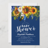 Rustic Boho Navy Blue Sunflower Baby shower Kaart (Voorkant)