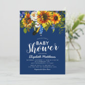Rustic Boho Navy Blue Sunflower Baby shower Kaart (Staand voorkant)