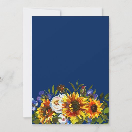 Rustic Boho Navy Blue Sunflower Baby shower Kaart (Achterkant)