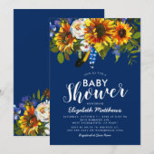 Rustic Boho Navy Blue Sunflower Baby shower Kaart (Voorkant / Achterkant)