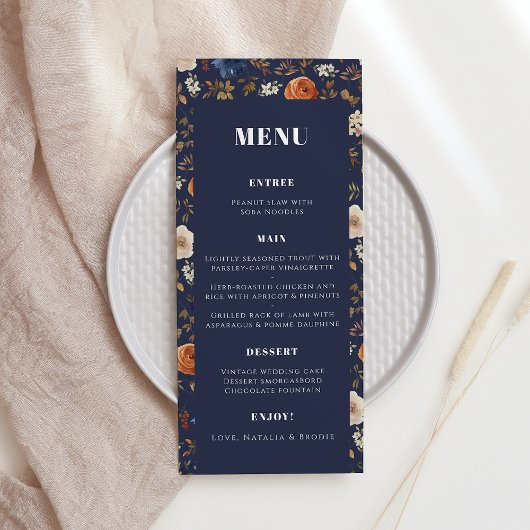 Rustic Boho Navy Rust French Country Wedding Menu