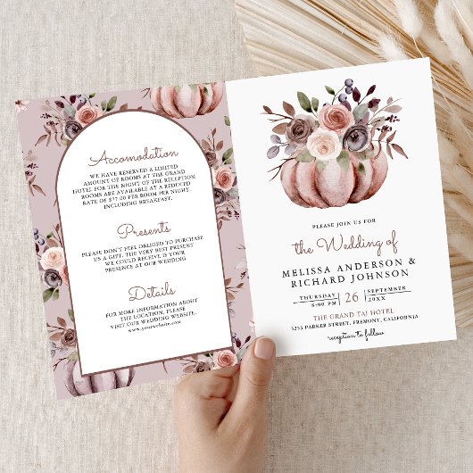 Rustic Boho Neutral Pumpkin Floral QR Code Wedding