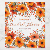 Rustic Boho Orange Bloom Berry Frame Bridal Shower Wijn Etiket (Enkel label)