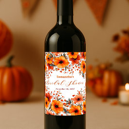 Rustic Boho Orange Bloom Berry Frame Bridal Shower Wijn Etiket