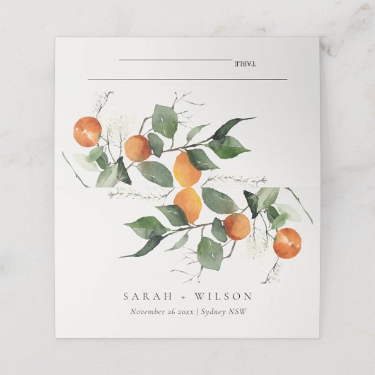 Rustic Boho Oranje Blossom Botanical Wedding Plaatskaartje (Buitenkant ongevouwen)