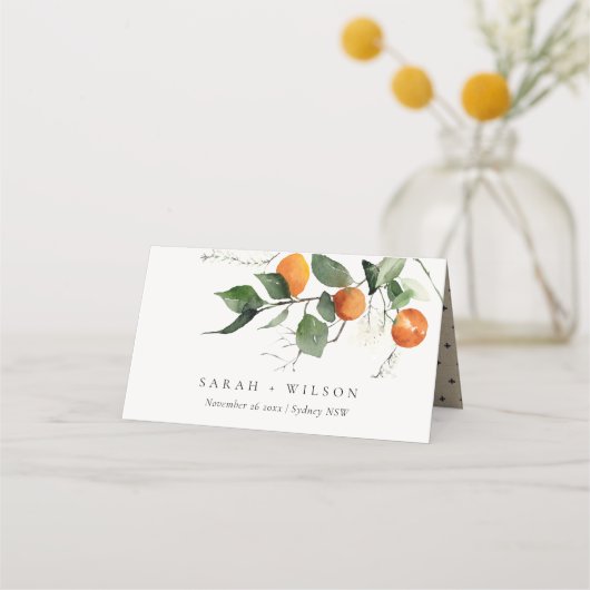 Rustic Boho Oranje Blossom Botanical Wedding Plaatskaartje (Voorkant)