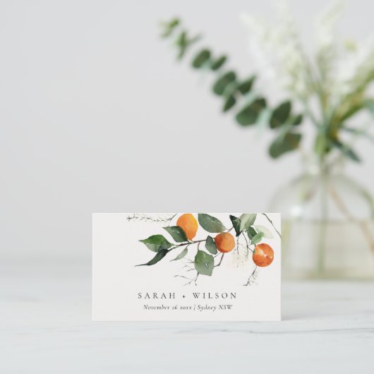 Rustic Boho Oranje Blossom Botanical Wedding Plaatskaartje (Staand voorkant)