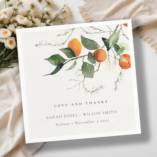 Rustic Boho Oranje Blossom Botanical Wedding Servet