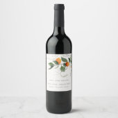 Rustic Boho Oranje Blossom Botanical Wedding Wijn Etiket (Voorkant)