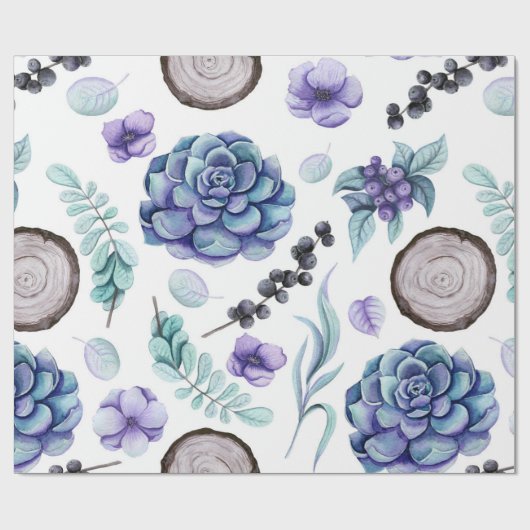 Rustic Boho Paars Floral & Wood Baby shower Cadeaupapier (Vlak)