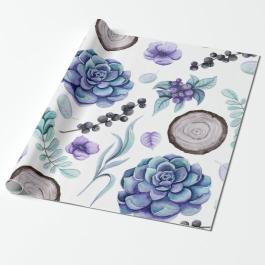 Rustic Boho Paars Floral & Wood Baby shower Cadeaupapier (Uitgerold)