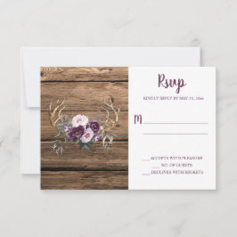 Rustic Boho Paars Plum Peonies Antlers RSVP Kaartje