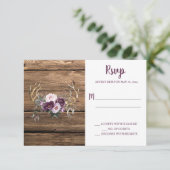 Rustic Boho Paars Plum Peonies Antlers RSVP Kaartje (Staand voorkant)