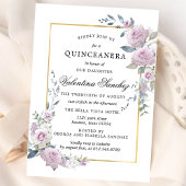 Rustic Boho Paars Roos Floral Quinceanera Kaart