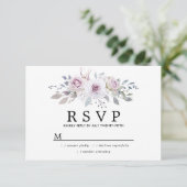 Rustic Boho Paars Roos Floral Quinceanera RSVP Kaartje (Staand voorkant)