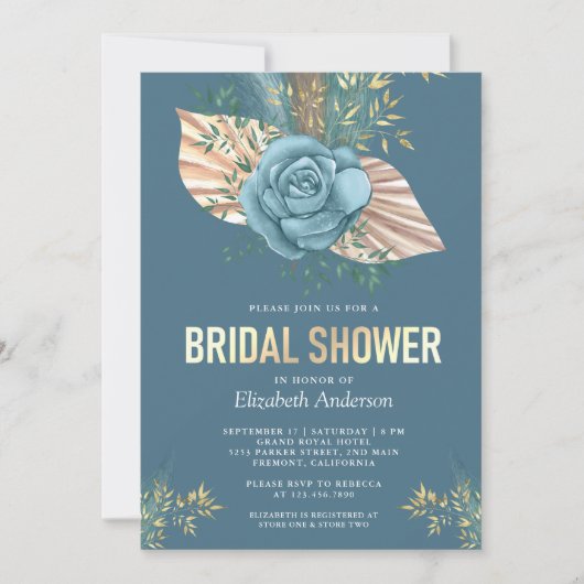 Rustic Boho Palm Dusty Blue Floral Vrijgezellenfee Kaart (Voorkant)