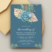 Rustic Boho Palm Dusty Blue Floral Wedding Kaart