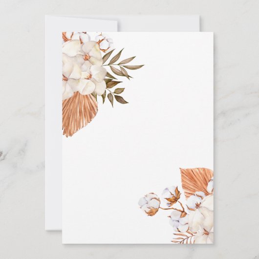 Rustic Boho Pampas Dried Palm Afstuderen Kaart (Achterkant)