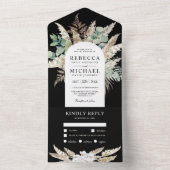 Rustic Boho Pampas Eucalyptus Arch Black Wedding All In One Uitnodiging (Binnen)