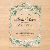 Rustic Boho Pampas Eucalyptus Wreath Bridal Shower Acryl Uitnodigingen (Voorkant)