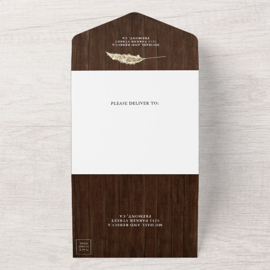 Rustic Boho Pampas Grass Barn Wood Arch Wedding All In One Uitnodiging (Buitenkant)