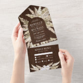 Rustic Boho Pampas Grass Barn Wood Arch Wedding All In One Uitnodiging (Afscheurbaar)