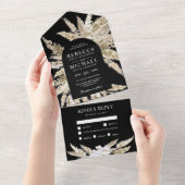 Rustic Boho Pampas Grass Black Arch Wedding All In One Uitnodiging (Afscheurbaar)