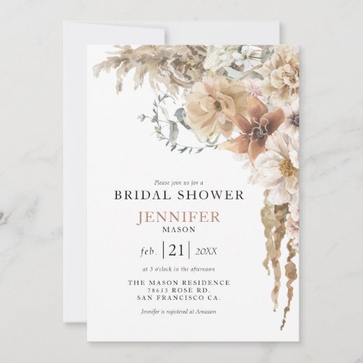 Rustic Boho Pampas Grass Bridal Shower Kaart (Voorkant)