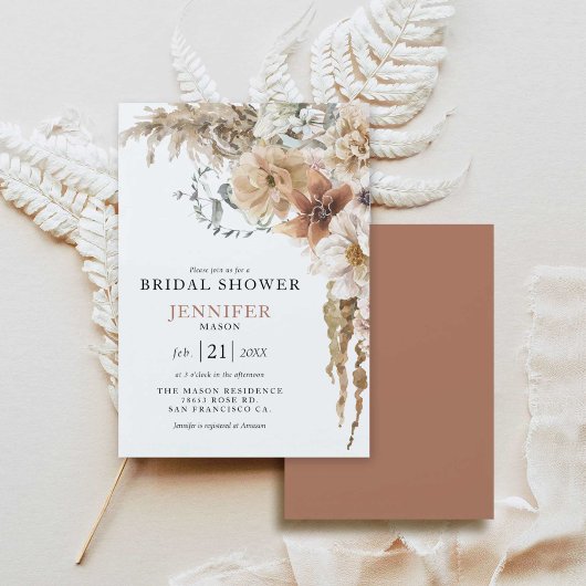 Rustic Boho Pampas Grass Bridal Shower Kaart