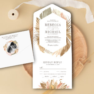 Rustic Boho Pampas Grass Dried Palm Leaves Wedding All In One Uitnodiging