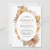 Rustic Boho Pampas Grass Dried Palm Oval Wedding Kaart (Voorkant)