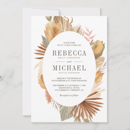 Rustic Boho Pampas Grass Dried Palm Oval Wedding Kaart (Voorkant)