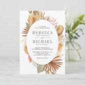 Rustic Boho Pampas Grass Dried Palm Oval Wedding Kaart (Staand voorkant)