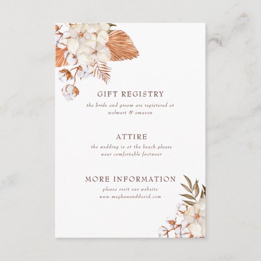 Rustic Boho Pampas Grass Floral Woede Informatiekaartje (Voorkant)