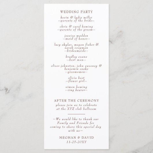 Rustic Boho Pampas Grass Floral Woede Programmakaart (Achterkant)