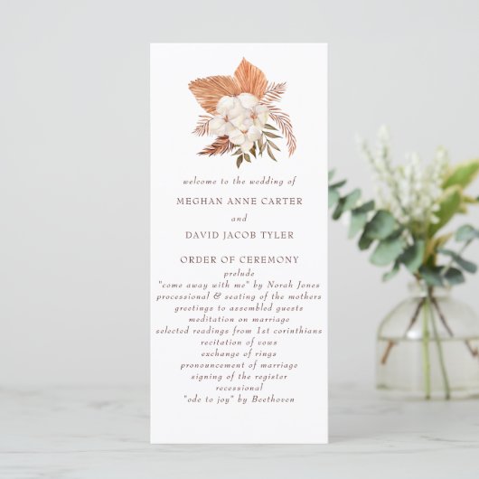 Rustic Boho Pampas Grass Floral Woede Programmakaart (Staand voorkant)