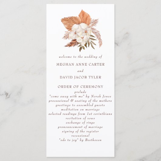 Rustic Boho Pampas Grass Floral Woede Programmakaart (Voorkant)