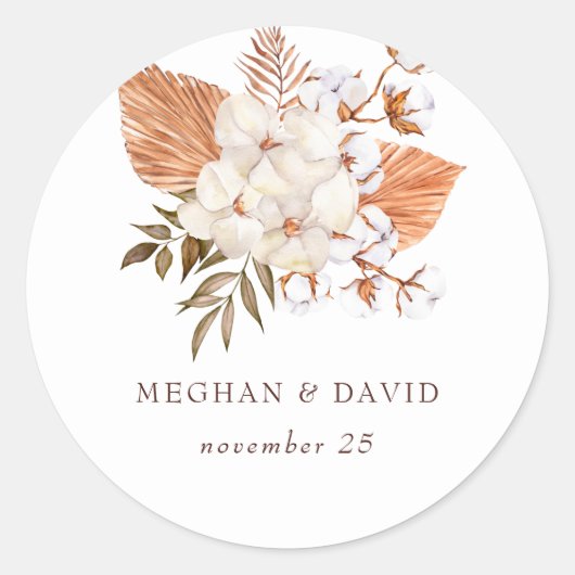 Rustic Boho Pampas Grass Floral Woede Ronde Sticker (Voorkant)